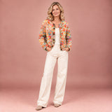 Lässige Strickjacke mit Blumenprint und Knöpfen