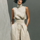 Damen Ärmellose Bluse und Weite-Hosen Ensemble