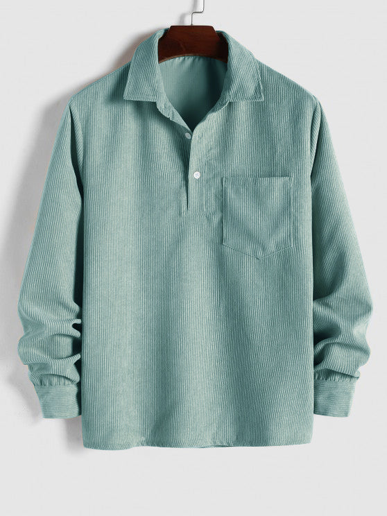 Herren Corduroy Langarmhemd mit halber Knopfleiste