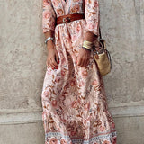 Rocio® | Bohemian Floral V-Ausschnitt A-Linien Kleid mit Gürtel