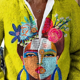Ölgemälde Freda Porträt Kunst Druck | Knopfleiste Cardigan Pullover