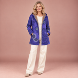Luna – Marineblauer Fleece-Kapuzenpullover mit Mandala-Muster