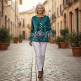 Paula | Pullover in Türkis mit Blüten