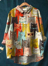 Paula | Legere Damenbluse mit künstlerischem Katzenprint