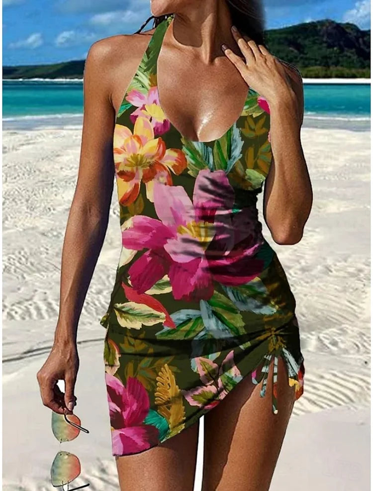 Fiesta – Grafisches Blumenkini mit Shorts, flacher Bauch-Effekt