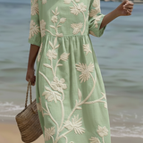 Gwen | Midi-Kleid mit Pflanzen- und Blumenmuster