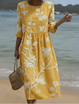 Yassy | Midi-Kleid mit Pflanzen- und Blumenmuster