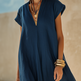 Damen Maxikleid mit V-Ausschnitt und kurzen Ärmeln
