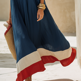 Damen Maxikleid mit V-Ausschnitt und kurzen Ärmeln