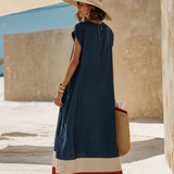 Damen Maxikleid mit V-Ausschnitt und kurzen Ärmeln