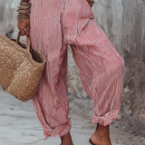 Minimalistischer, gestreifter, lockerer Jumpsuit für Damen mit eckigem Ausschnitt, ärmellos