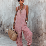 Minimalistischer, gestreifter, lockerer Jumpsuit für Damen mit eckigem Ausschnitt, ärmellos