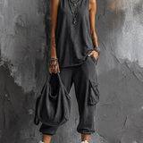 Damen-Freizeit-Set: Dunkelgraues Hobby-Top + Jogginghose