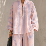 Damen gestreiftes Langarmoberteil & weite Hose Set mit Taschen