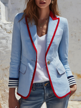 Gestreifter Damen-Blazer mit langen Ärmeln, Taschen und Knöpfen