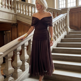 Calen | Elegantes Off-Shoulder-Midi-Kleid mit fließendem Design
