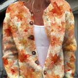 Ahornblatt Herbst Kunstdruck | Knopf-Cardigan Pullover