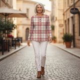 Svenja | Pullover mit Karomuster in Rosé