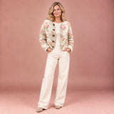 Strickjacke mit Blumen- und Blätterprint und Knöpfen