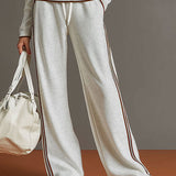 Vintage-inspirierter grauer und weißer Halbzip-Sweatshirt mit weitem Hosen-Set