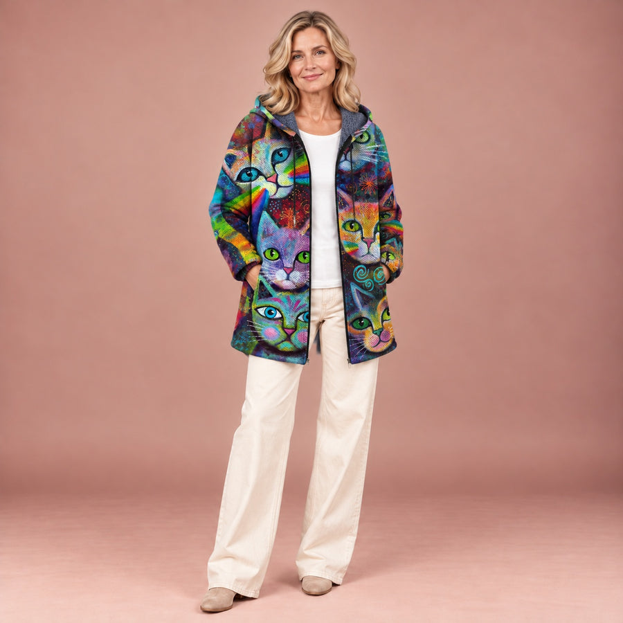 Ella – Kapuzenpullover mit Katze und Regenbogen