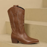 Dagny | Damen Westernstiefel mit weitem Schaft und Blockabsatz