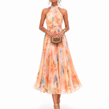 Aurora Halterneck-Kleid mit Aquarelldruck