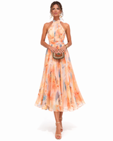 Aurora Halterneck-Kleid mit Aquarelldruck