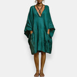 Cassienne | Damen Knielanges Kleid mit V-Ausschnitt und Taschen