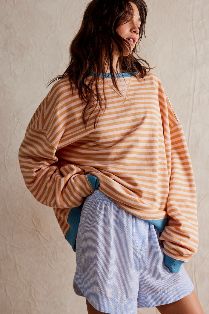 Amelia | Damen übergroß Gestreifter Pullover mit langen Ärmeln