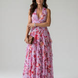 Nori | Halter Neck Rüschentop Floral Maxi Kleid