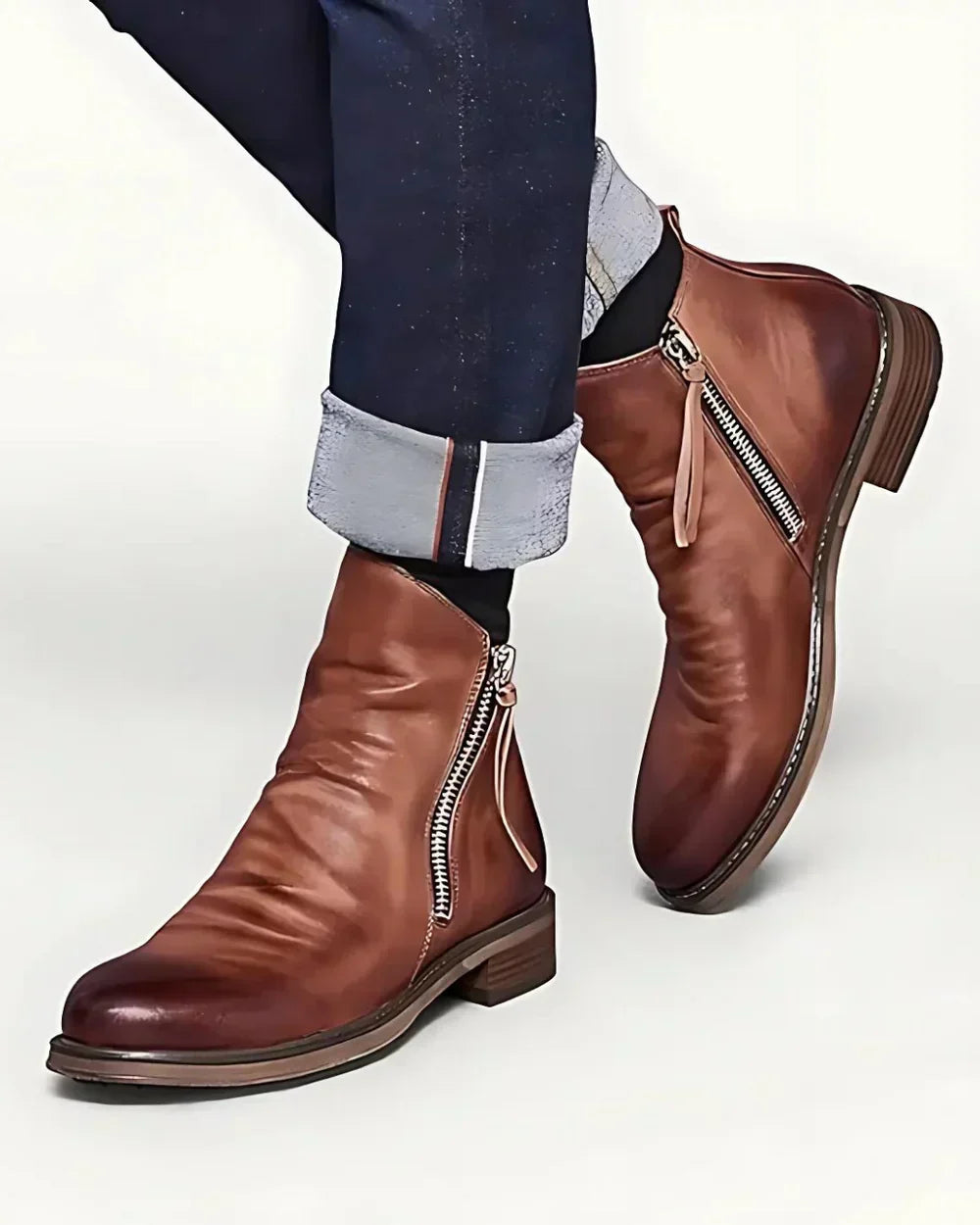 Max - Lederstiefelette Mit Seitlichem Reißverschluss
