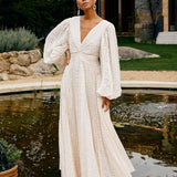 Florie | Elegantes langes V-Ausschnitt-Kleid
