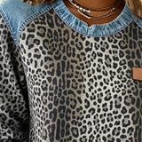 Leopardenmuster Denim Patchwork Pullover