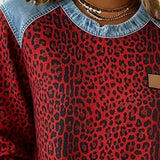 Leopardenmuster Denim Patchwork Pullover