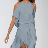 Celestine – Asymmetrisches Hemd Off-Shoulder Midi Kleid
