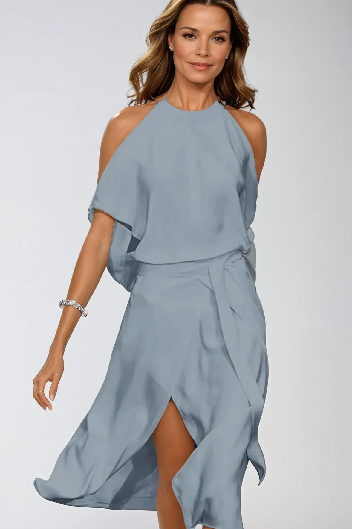 Celestine – Asymmetrisches Hemd Off-Shoulder Midi Kleid