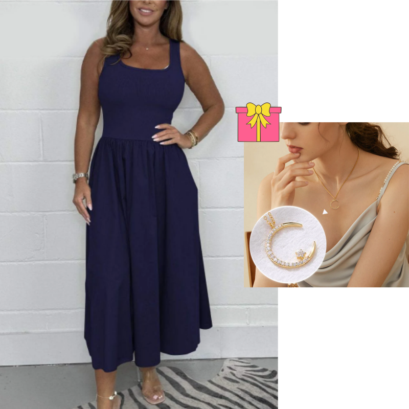 Stylisches ärmelloses A-Linien-Kleid mit quadratischem Ausschnitt