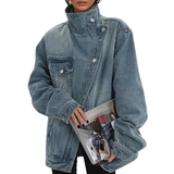 SKYE™ – Retro-inspirierte asymmetrische Jacke mit hohem Kragen und Vintage-Waschung