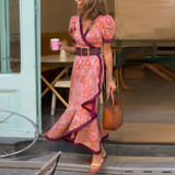 Hailey™ - Elegantes Pink Kurzarm-Maxikleid
