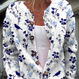 Vintage Blumen Kunstdruck | Knopf-Cardigan Pullover