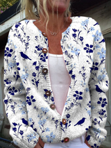 Vintage Blumen Kunstdruck | Knopf-Cardigan Pullover