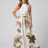 Wiese | Drapiertes Halter-Botanik-Paneel-Maxikleid