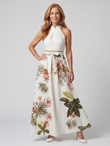 Wiese | Drapiertes Halter-Botanik-Paneel-Maxikleid