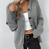 Mia | Damen Kapuzenstrickjacke mit Knöpfen