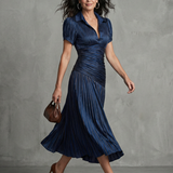 Theodora | Plissierter Taillenstreifen Midi-Kleid
