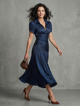 Theodora | Plissierter Taillenstreifen Midi-Kleid