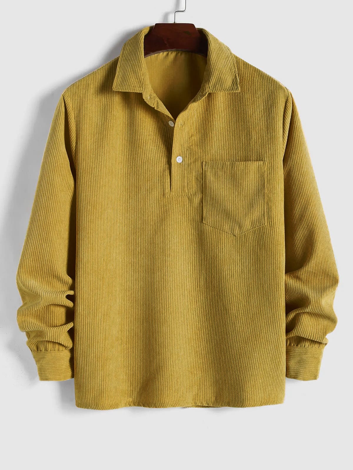 Herren Corduroy Langarmhemd mit halber Knopfleiste