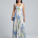 Ophelia | Ärmelloses Midi-Kleid mit quadratischem Ausschnitt und Blumenmuster