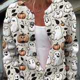 Lustiger Gespenst-Halloween | Kunstdruck | Knopf-Cardigan-Pullover
